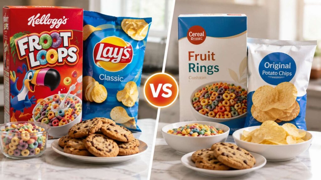 Name-Brand Cereals and Snacks