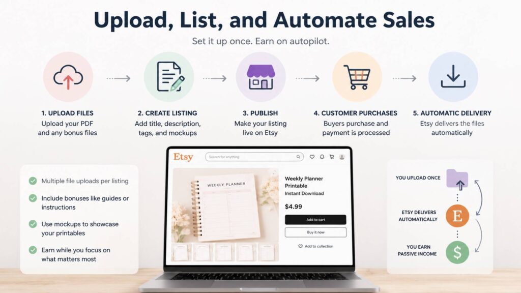 Upload, List, and Automate Sales for Passive Income From Etsy Printables