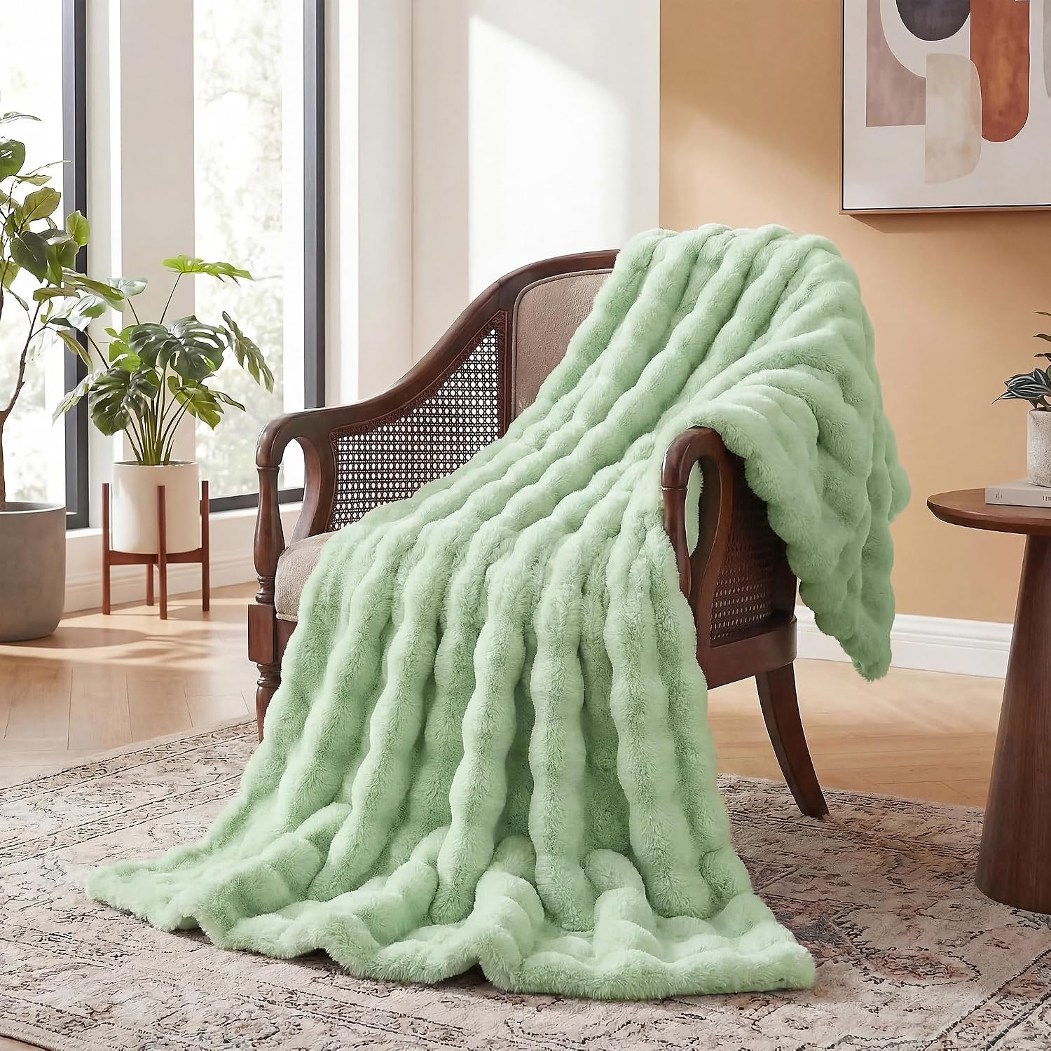 Sage Green Faux Fur Throw